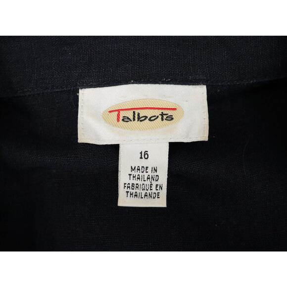 Talbots Dress Womens 16 Dark Navy Blue Linen Blend Pleated Short Sleeve Vintage - Picture 3 of 14